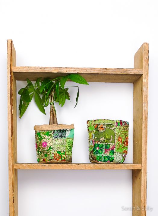 Aufbewahrung / Pflanzentopf Recycled Sari - Grün