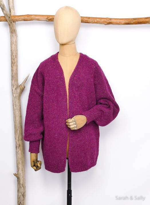 Strickjacke lang Wolle in Violett