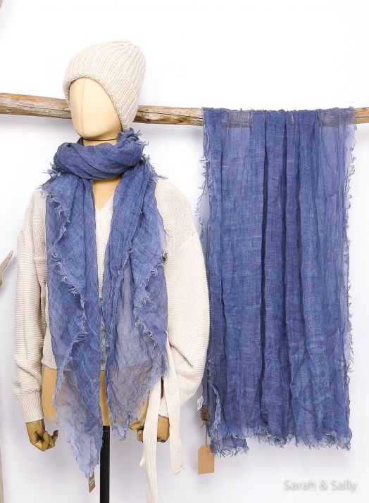 Schal Wolle mit Fransen Uni Blau